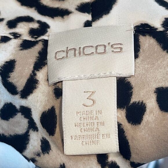 Chico's Womens Animal Print Button Front Tie Neck Long Sleeve Blouse Tan Black 3 - Picture 8 of 10